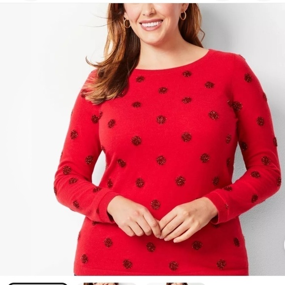 Talbots Tinsel-Dot Bateau Neck Sweater Red Size Medium Lambswool Blend Holiday - Picture 1 of 13